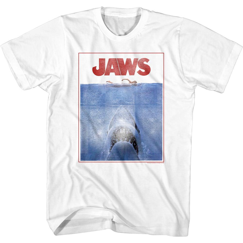 Jaws Vintage Faded Outlined Poster Men T Shirt Great White Shark Attack M
