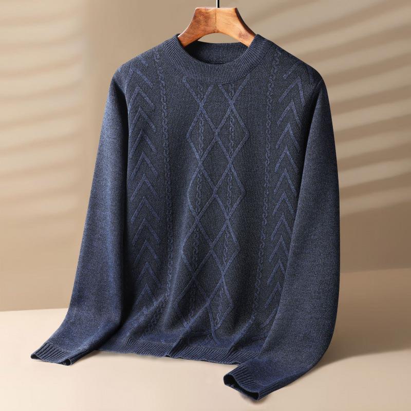 Men S Thick Warm Round Neck Long Sleeve Knit Sweater For Middle Aged