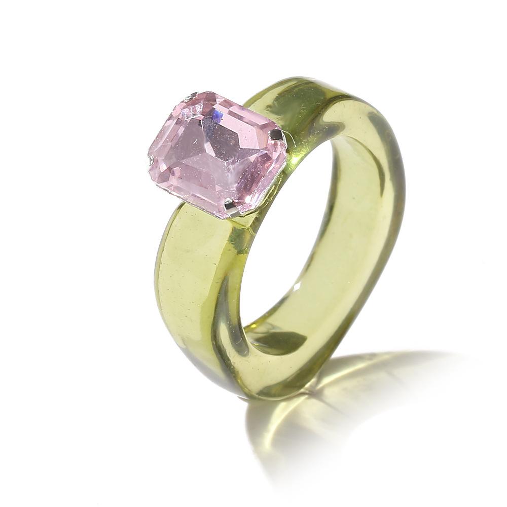 Modische Dopamin-Farbe Transparente Harz-Einfache Kreis-Einlage Imitation Edelstein Quadratische Ringe für Damen Schmuck Accessoires Geschenke