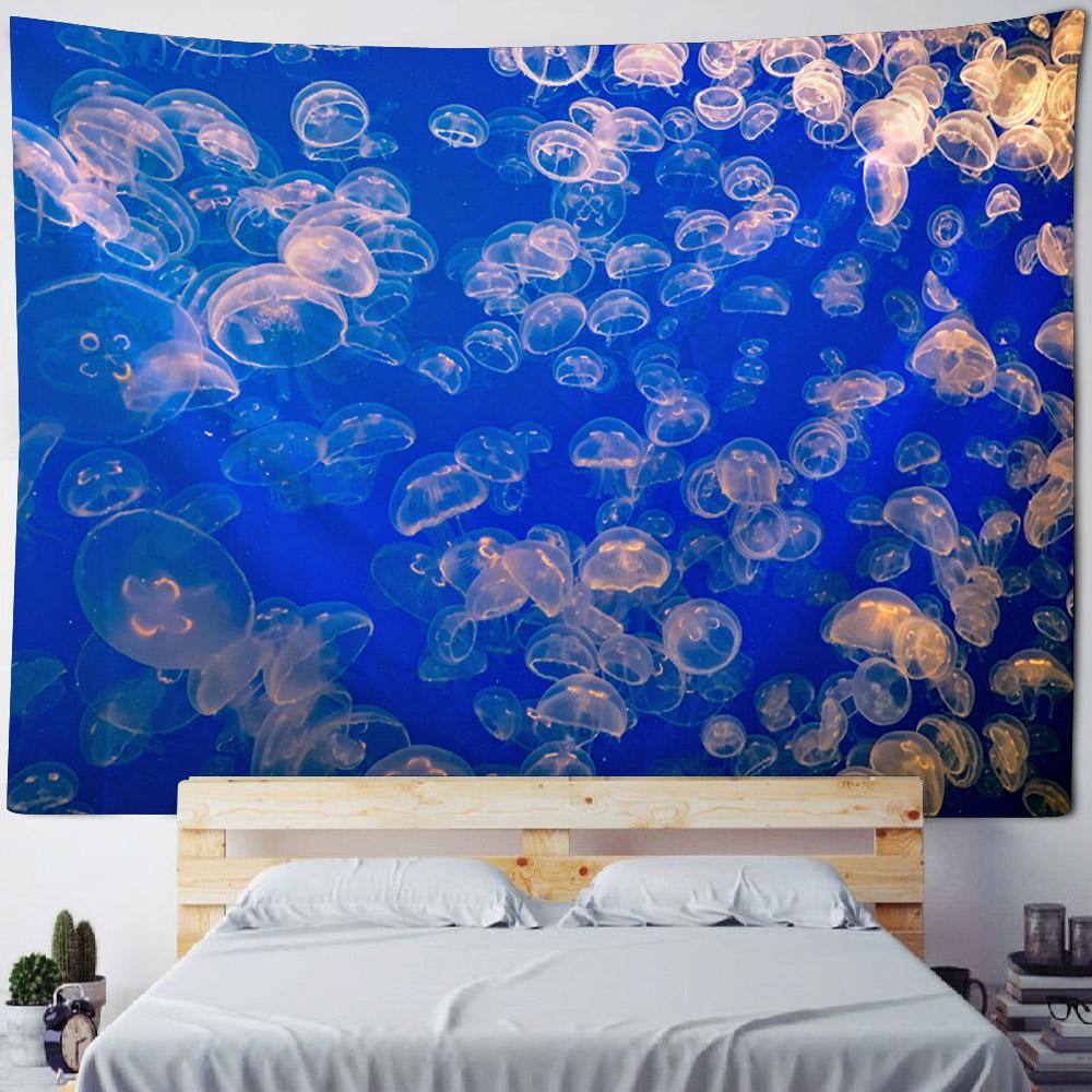 Underwater Jellyfish Wall Tapestry, Dreamy Cartoon Style, Children's Room Background Poster, Home Decoration Mural, Bed Sheets