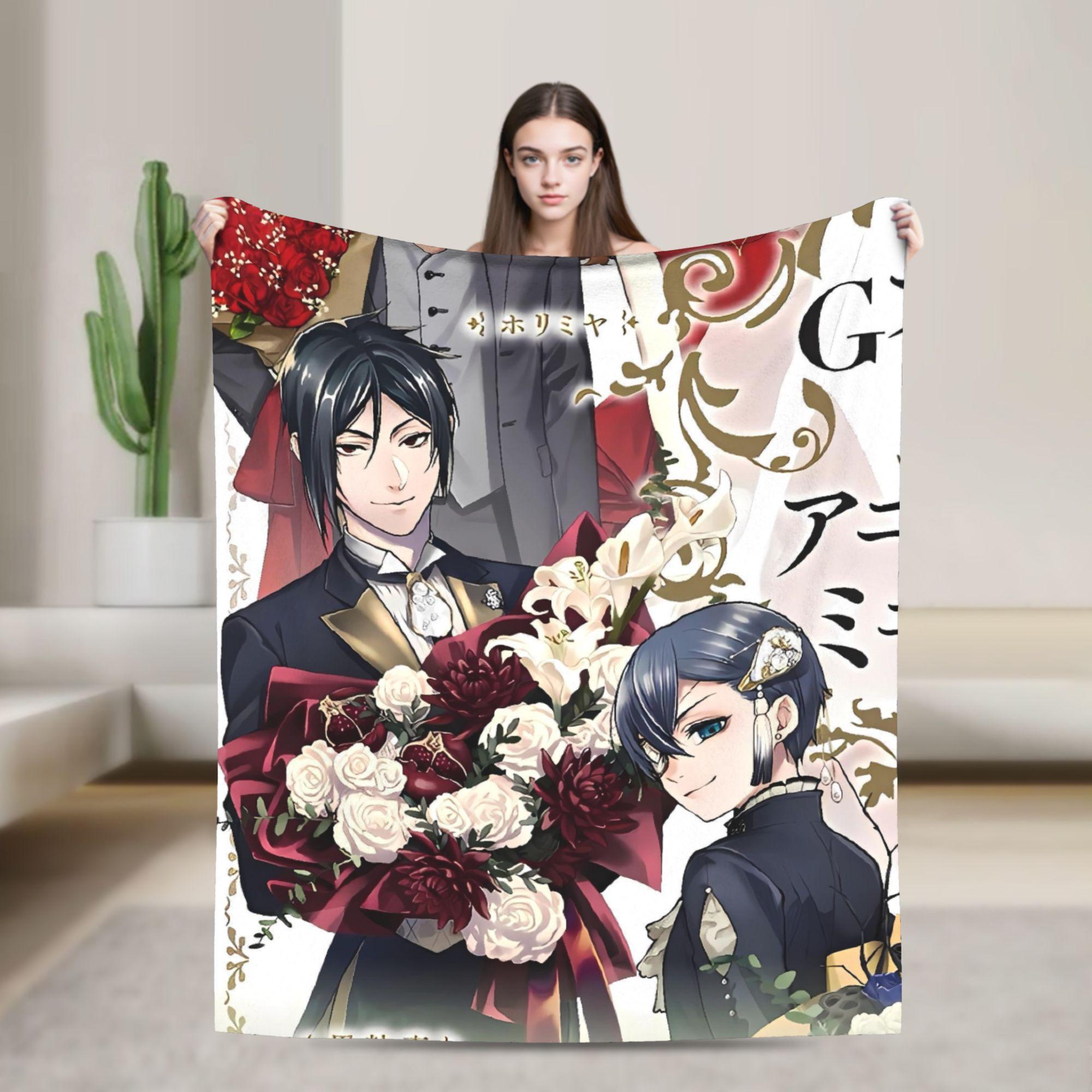 

Soft Warm BlanketsGirls Boys Travel Black Butlers Throw Blanket Flannel Bedspread For Living Room Novelty Sofa Bed Cover 75x90cm