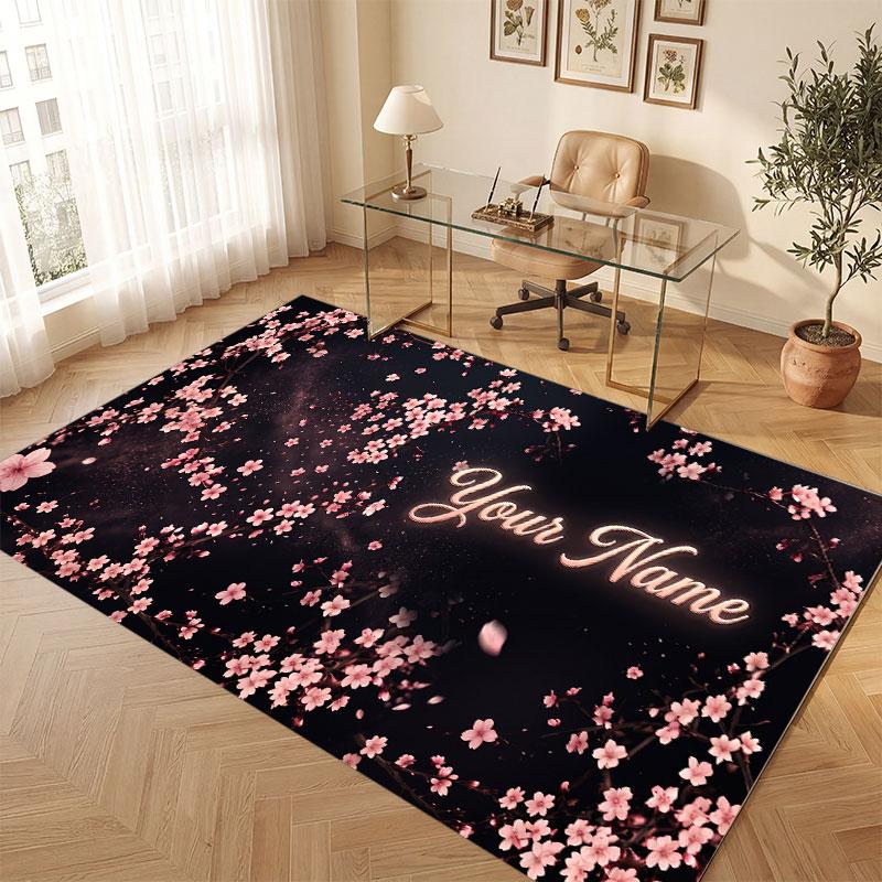 Floral Garden Theme Crystal Velvet Floor Rug Personalized Custom Name Text Warm Carpet Home Decoration