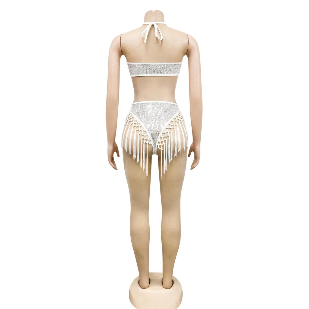 X5751 European Fashion Women's Sequin Backless Fringe Jumpsuit Shorts