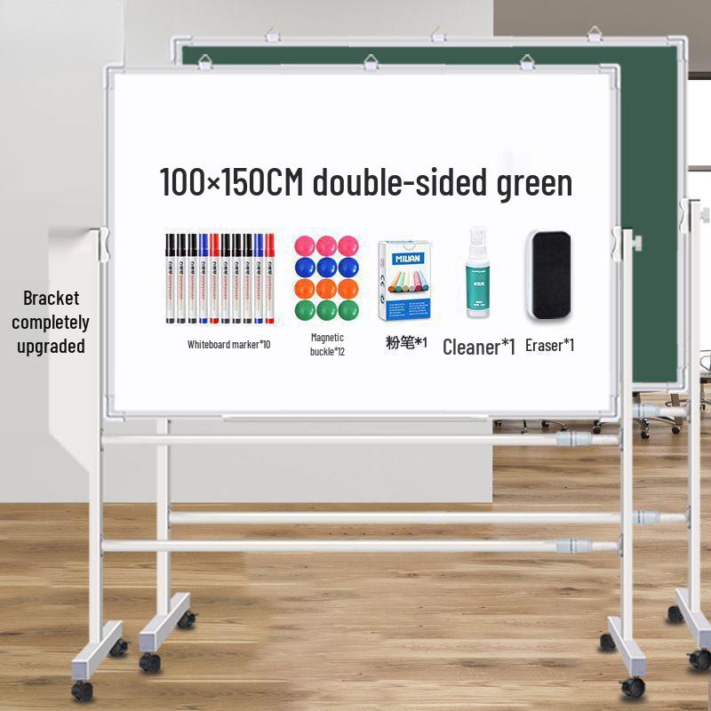 Double-Sided Mobile Easel Whiteboard/Blackboard for Home or Office Use
