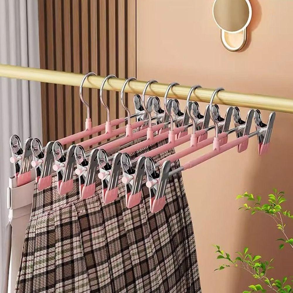 20Pcs Stainless Steel Pant Hangers Windproof Anti-slip Skirts Rack Clip with Clip Adjustable Closets Storage Organizer