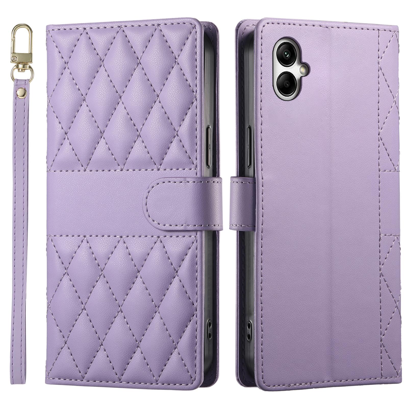 

For Samsung Galaxy A05 4G Case Rhombus Stitching Wallet Stand Leather Phone Cover with Long/Short Strap A