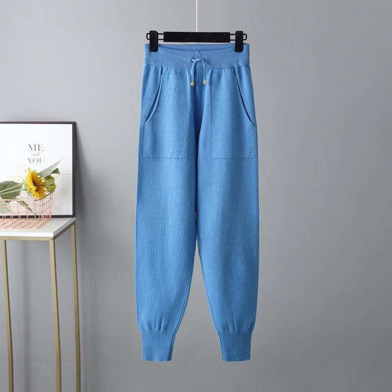 QICED Casual and Fashionable Autumn and Winter High-neck Solid-color Sweater Knitted Two-piece Set