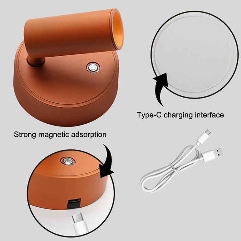 LED-Licht Magnetisch USB Wiederaufladbar Wandleuchte Strahler Kabellos Keine Verkabelung Kein Bohren Leselicht Schlafzimmer Nachttischleuchte