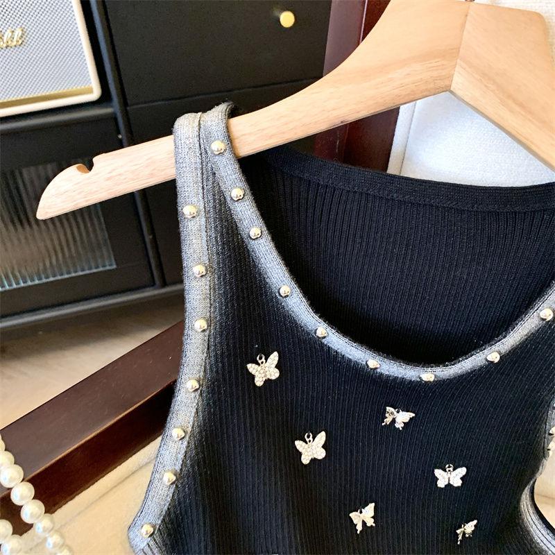 Tweed-style Butterfly Unique Knitted Vest for Women In Summer Dopamine Outfit Sleeveless Outerwear Slim-fitting Sexy Top