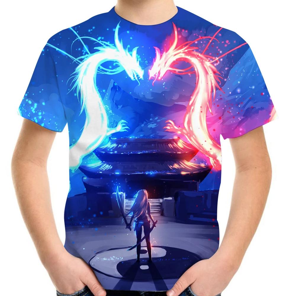 3D Dragon Print T-särk Suvine Laste Tüdrukute Poiste Vabaaja Sport O Kaelus Lühikeste varrukatega T-särk Laste Hip Hop Harajuku T-särk