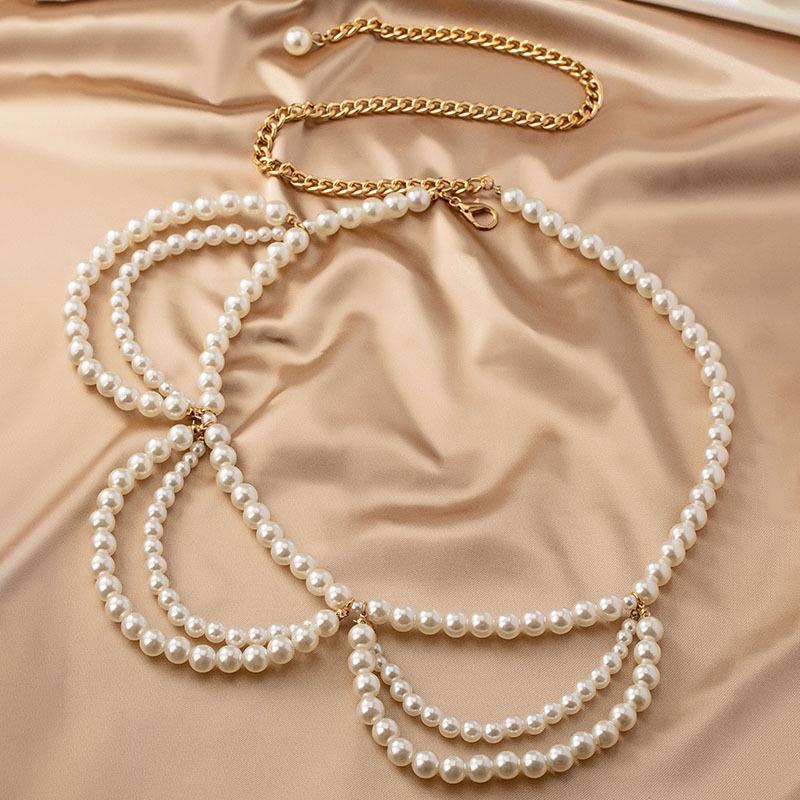 New Fashion Waistband Jewelry Versatile Elegant Handmade Imitation Pearl Beaded Waist Chain For Women Dress Accessories