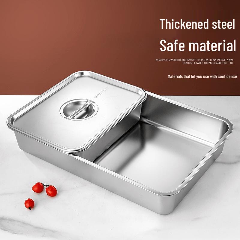 Stainless Steel Deep Food Tray with Lid