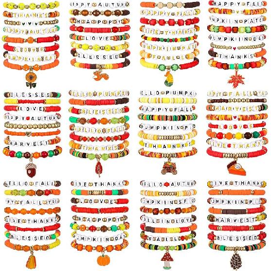 Набор браслетов Mardi Gras из 96 шт. Браслеты дружбы Mardi Gras Эластичные Счастливые браслеты Mardi Gras Карнавальные Цветные браслеты с бусинами Оптом Регулируемые Maple Leaves