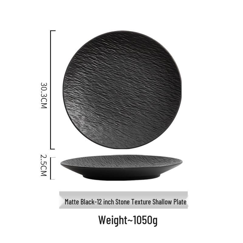 Black and White Ceramic Food-Grade Shallow Plate - Luxury Style for Meals and Breakfasts