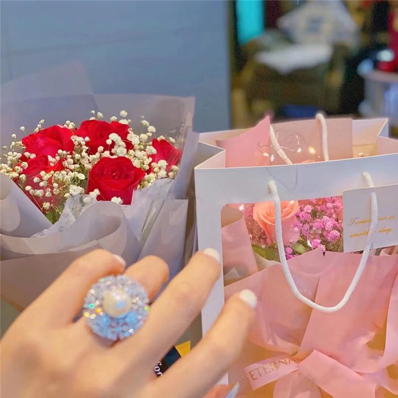 Women's Luxury French Pearl Ring with Pavé Diamonds - High-End Xiaohongshu-Inspired Design