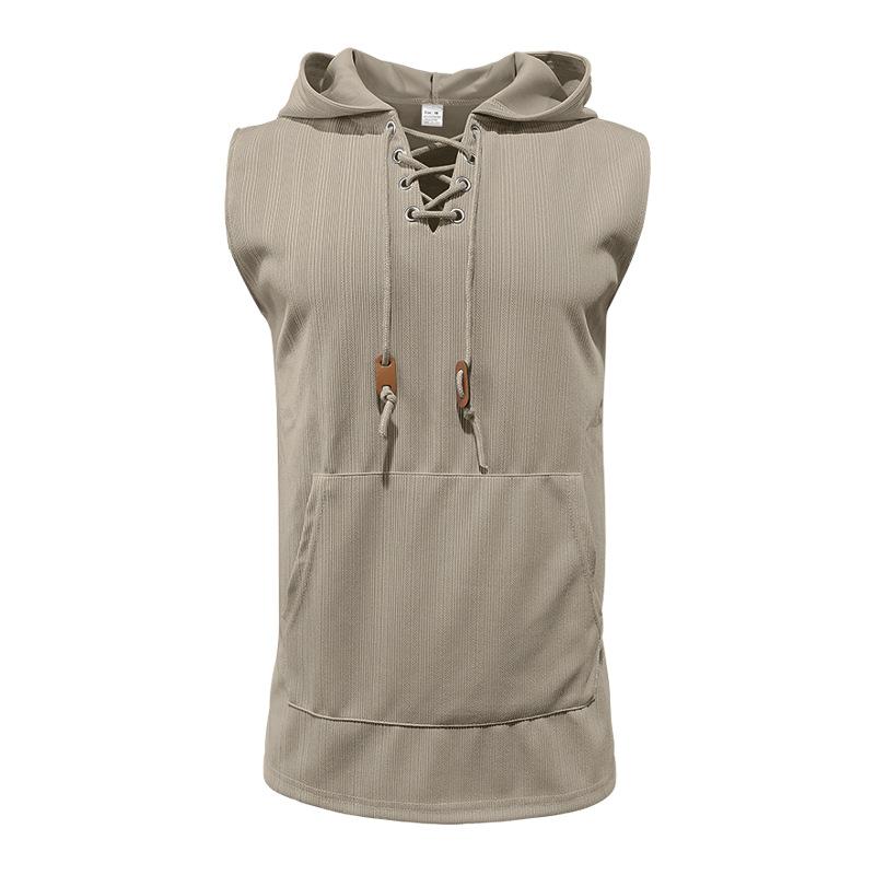 

Летние тонкие повседневные худи однотонные на шнуровке без рукавов мужские майки XXXL хаки