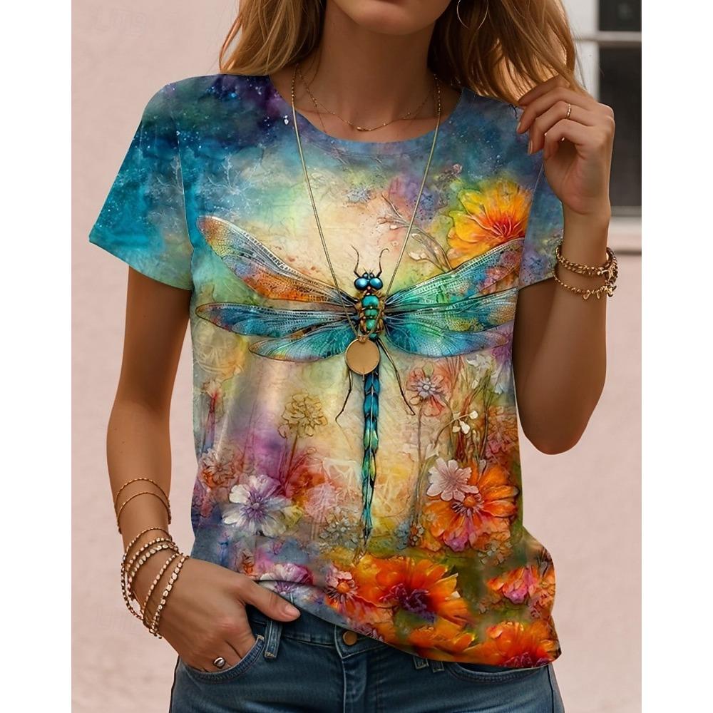 Women's T Shirt Print Graphic Animal Vintage Stylish Classic Short Sleeve Crew Neck Regular Tops