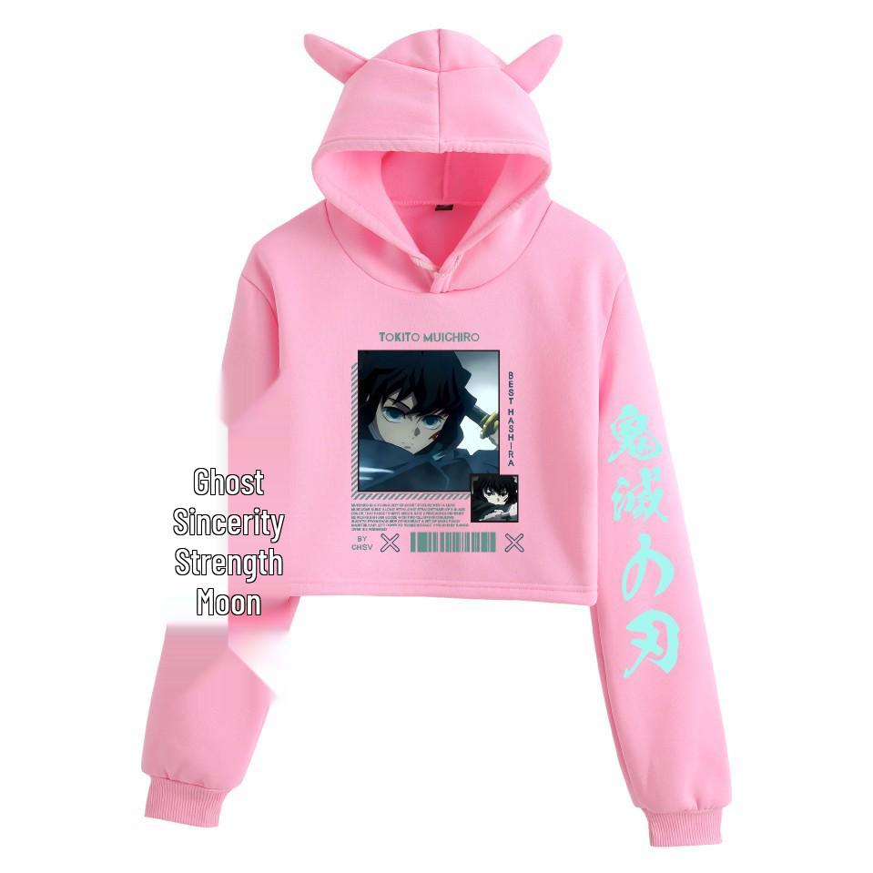Felpa corta con orecchie da gatto Anime Demon Slayer 2024 per Ragazze - Collezione Autunnale