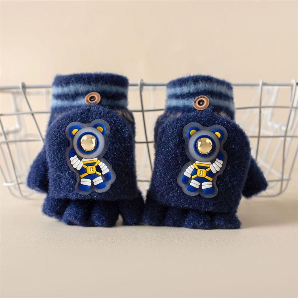 Cycling Winter Kids Gloves Half Finger Flap Gloves for 3-12 Years Boys Girls