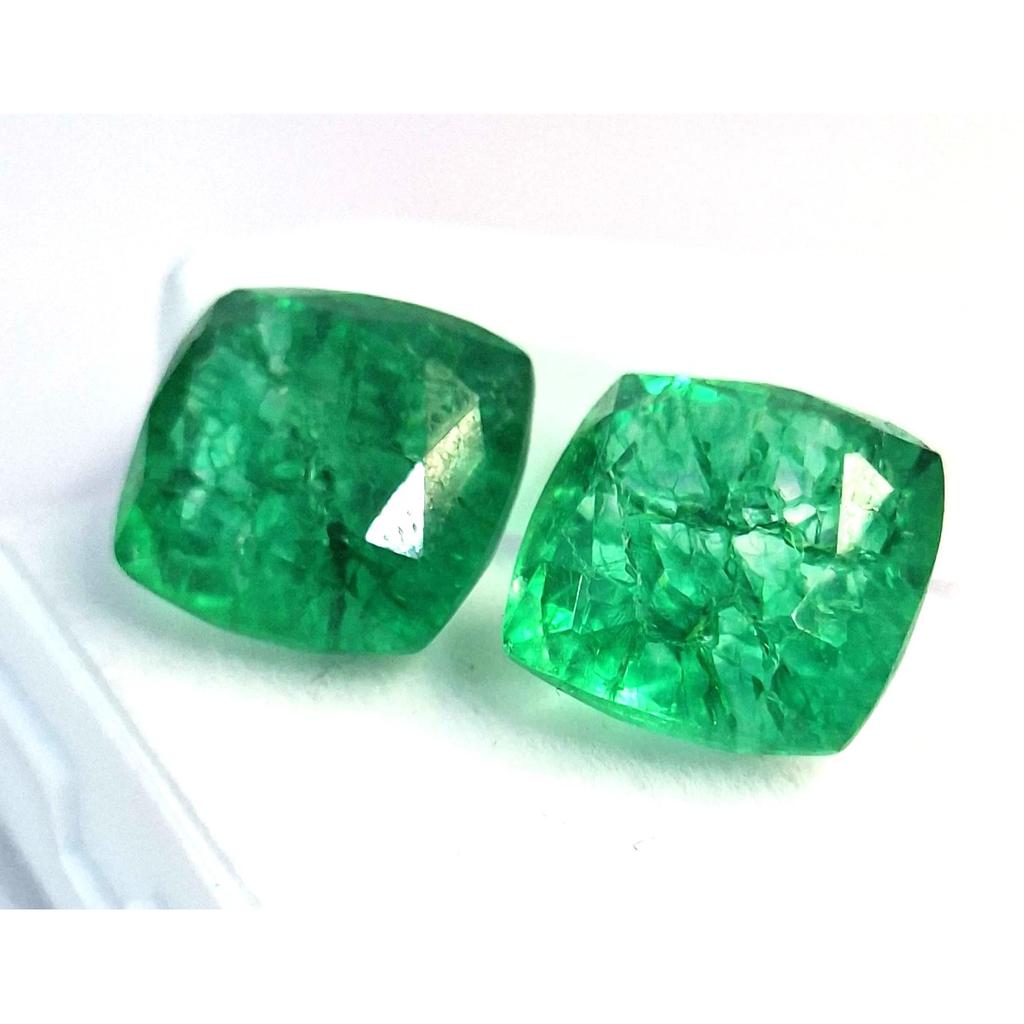 Green Emerald Colombian Natural 16-18 Ct Cushion Cut Pair Stunning Gemstone