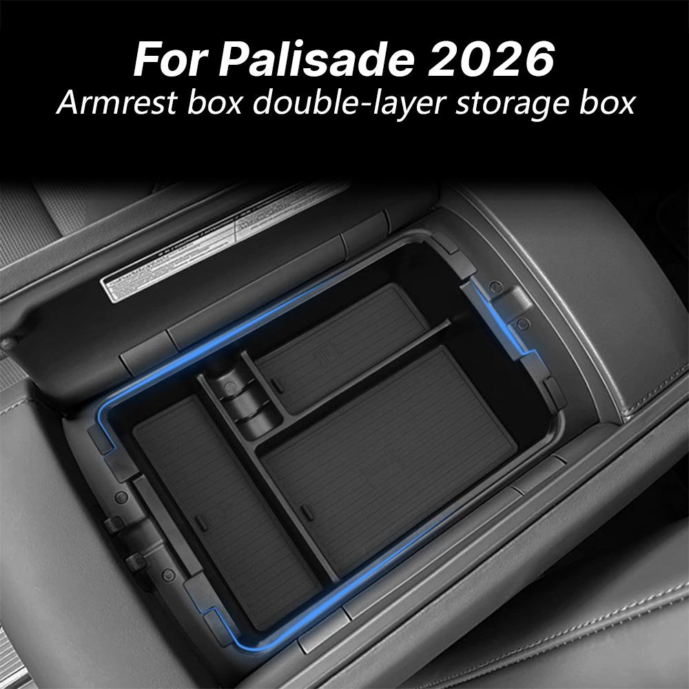 Car Armrest Storage Box for the 7-Seat Version of the 2026 Hyundai Palisade SUV Double Layers Center Console Organizer Tray