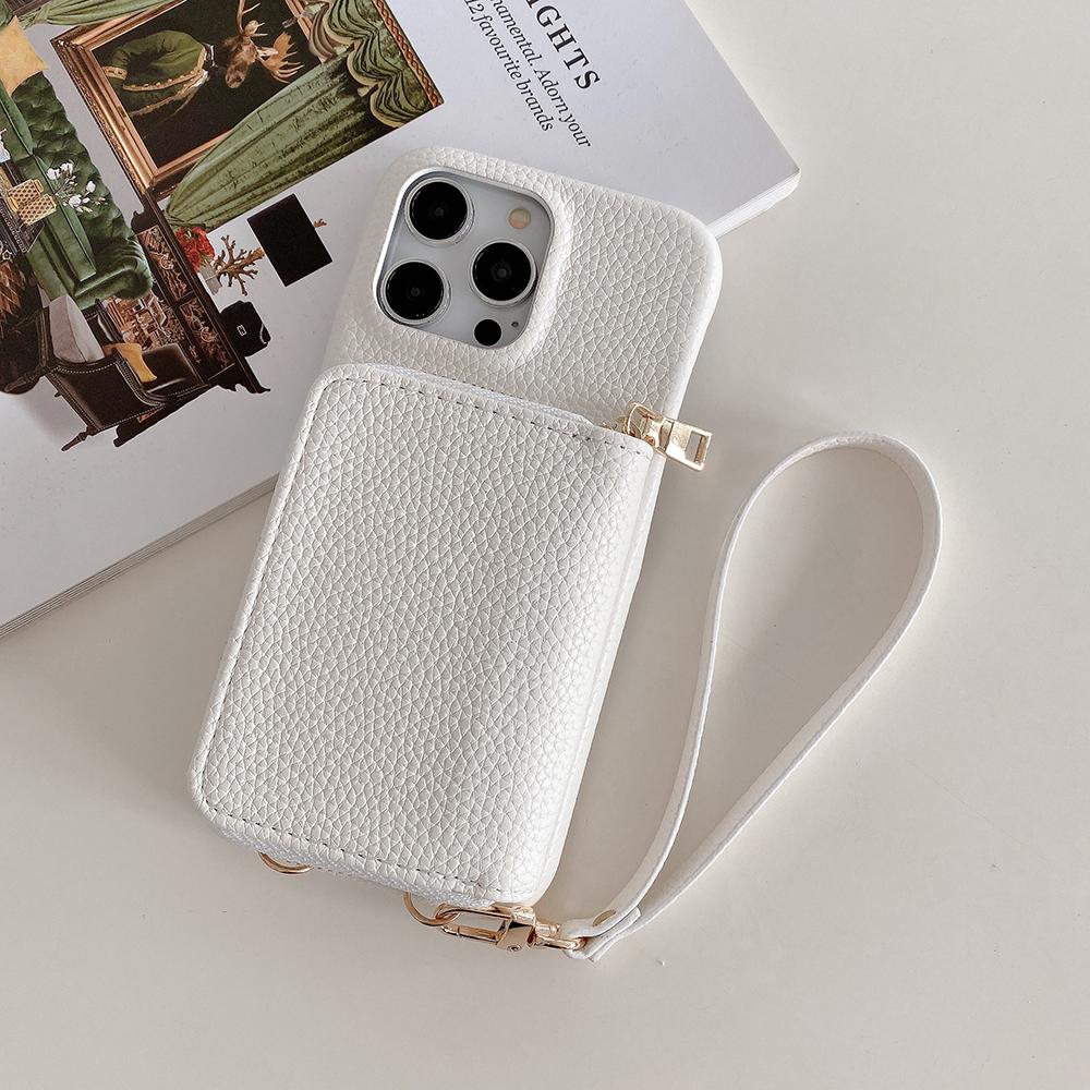 Für iPhone 14 Pro Hülle Reißverschluss Kartenfächer PU Leder Handy Rückseite mit Handschlaufe