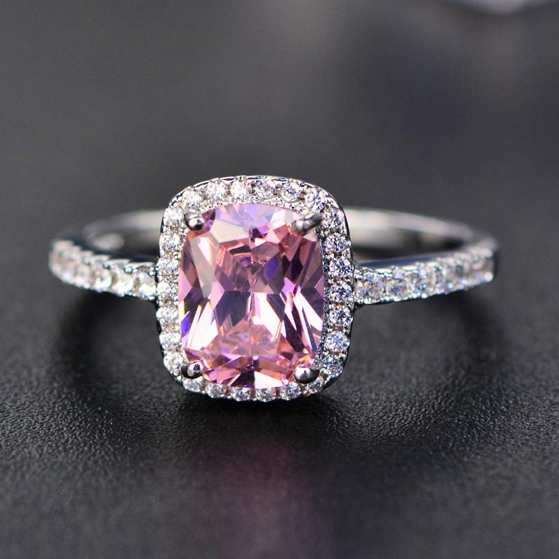 Fashion Mystic Fire Crystal Stone Rings For Women CopperColor Square Blue Pink Zircon Wedding Engagement Ring Boho Jewelry