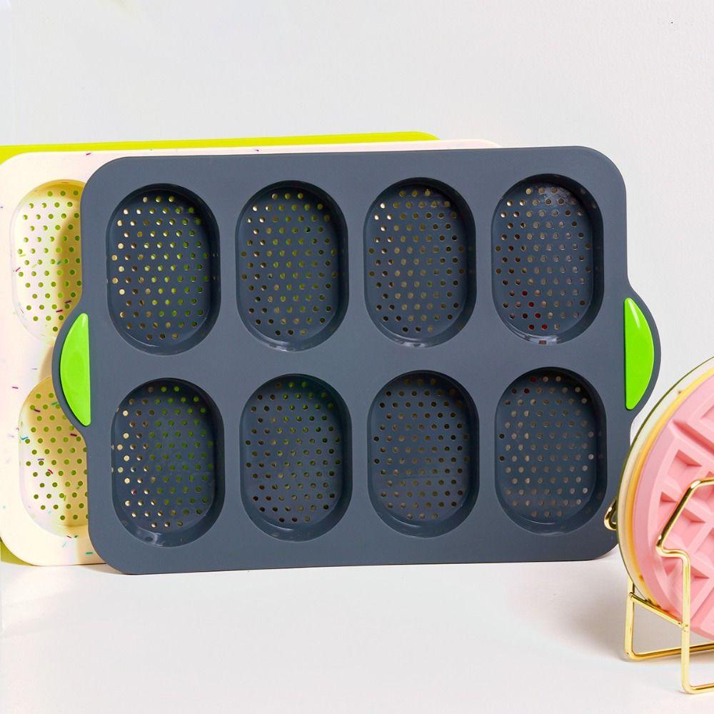 8 Grids Silicone Cake Mold Silicone Non-Stick Hamburger Bun Mold Non-slip Heat Resistant Silicone Baking Pan Baking Tool