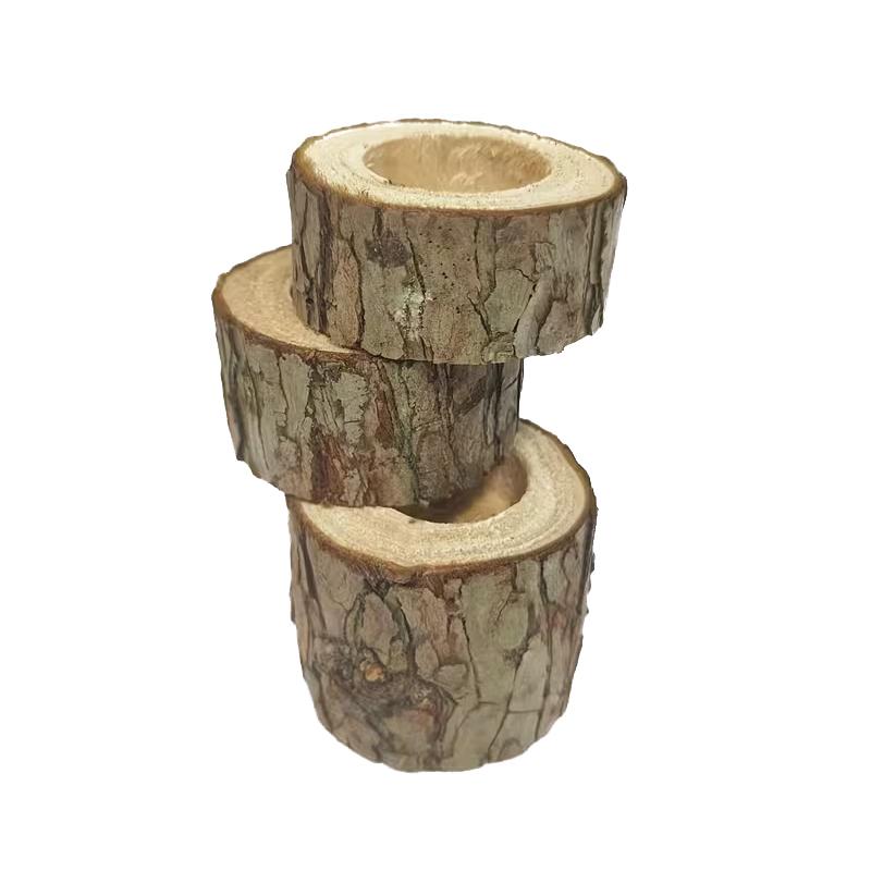 3Pcs Nordic Style Wooden Candlestick Base For Bedroom, Room Candle Decoration, Home Use, Tree Stump Candlestick Ornament