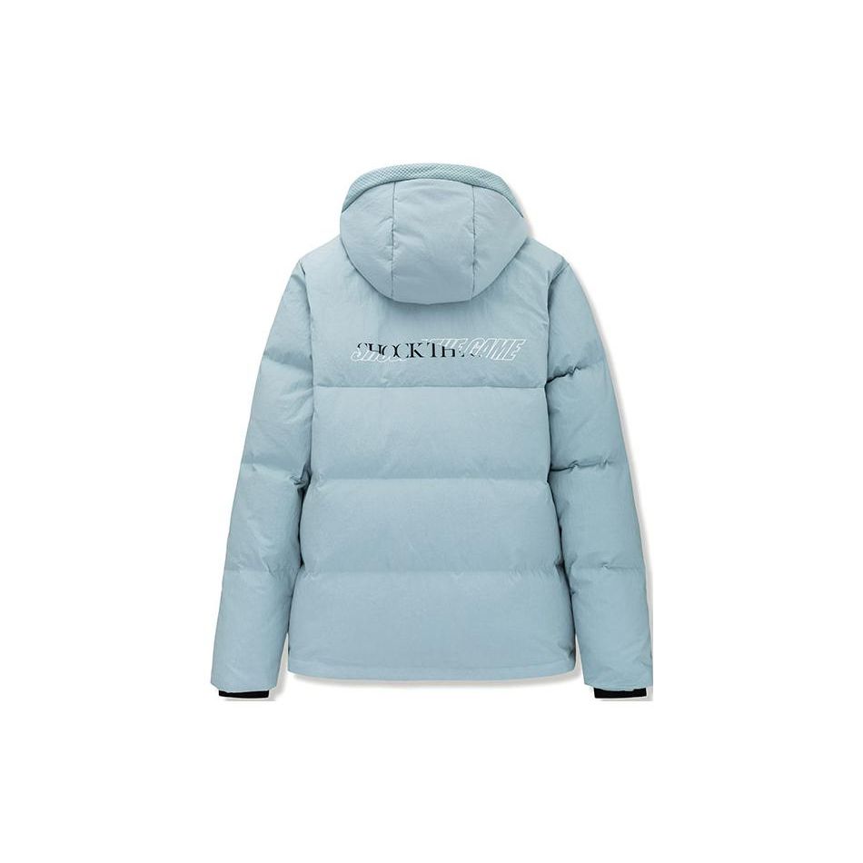 Anta Basketball Series Solid Color Letter Print Hooded Thickened Warm Down Jacket Men Outerwear Teal 152241914N-2