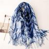 Ethnic Tie-Dye Blue & White Cotton-Linen Scarf: Mori Girl Travel Shawl & Literary Accessory