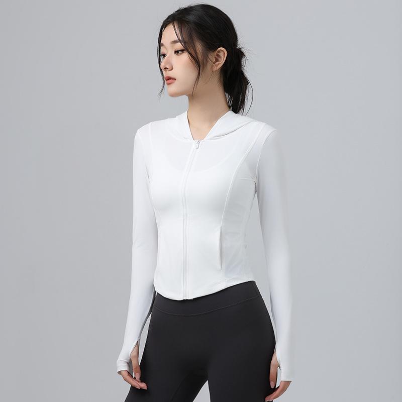 Thin Summer Yoga Jacket: Light Hooded Zip-Up, Quick-Dry, Long Sleeve, Sun Protection for Running
