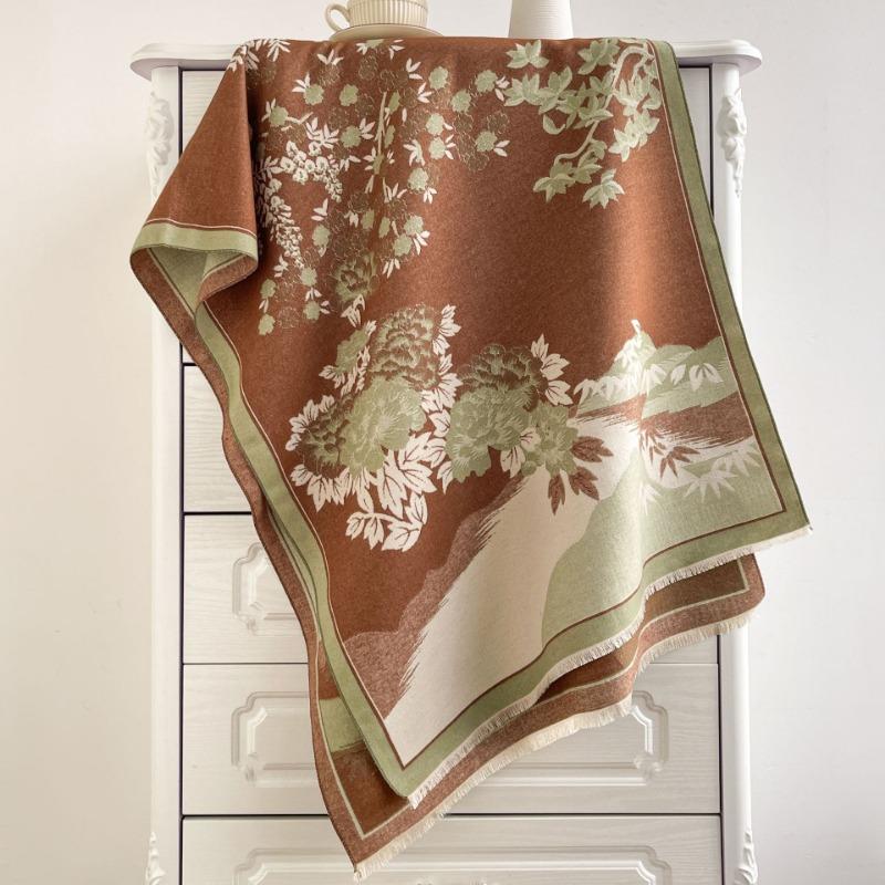 Scarf Women's Autumn and Winter New Landscape Chrysanthemum High-end Scarf with Travel Shawl