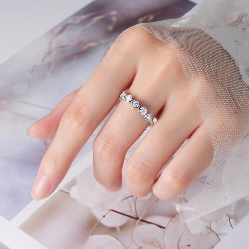 Smyoue 3mm D Color Bubble Full Moissanite Ring for Women 100% 925 Solid Silver Plated 18k Gold Wedding Engagement Eternity Band