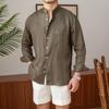 Men Linen Blend Mandarin Collar Long Sleeve Shirt Casual Breathable Lightweight Spring Autumn Shirt