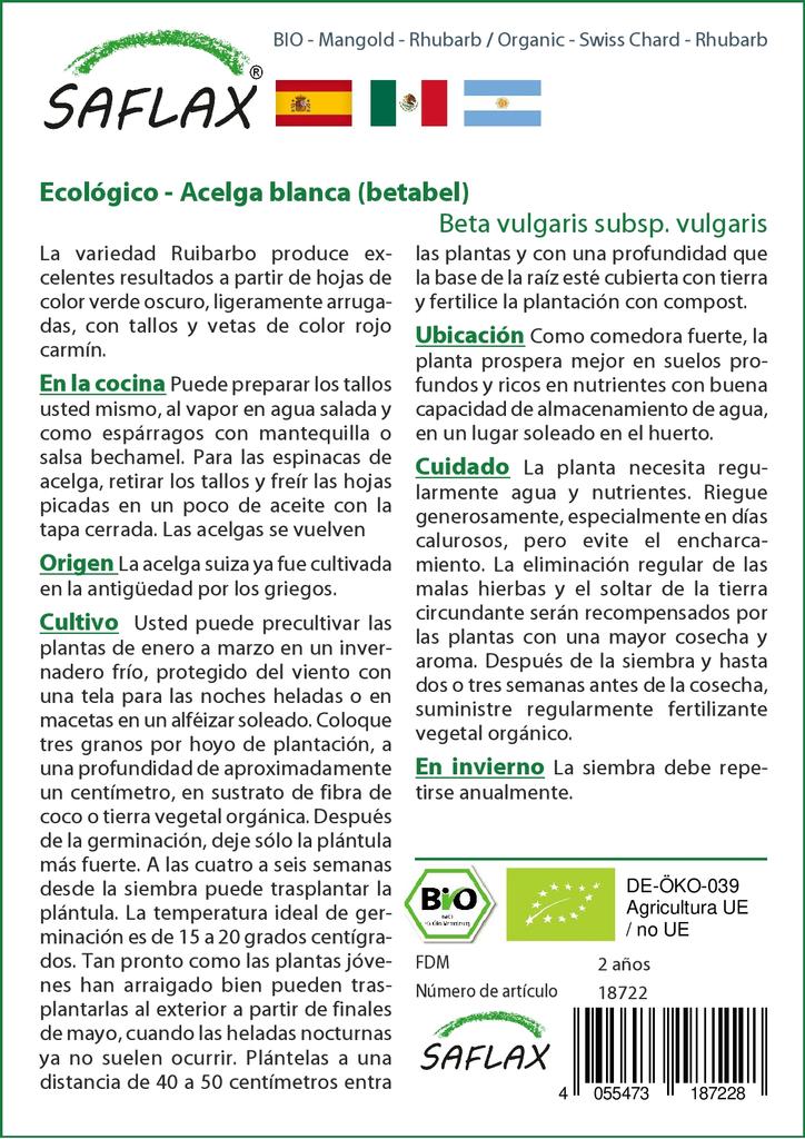 SAFLAX Garden In the Bag - Organic - Swiss Chard - Rhubarb - 50 Seeds - With Substrate In a Fitting Stand Up Bag - Beta Vulgaris