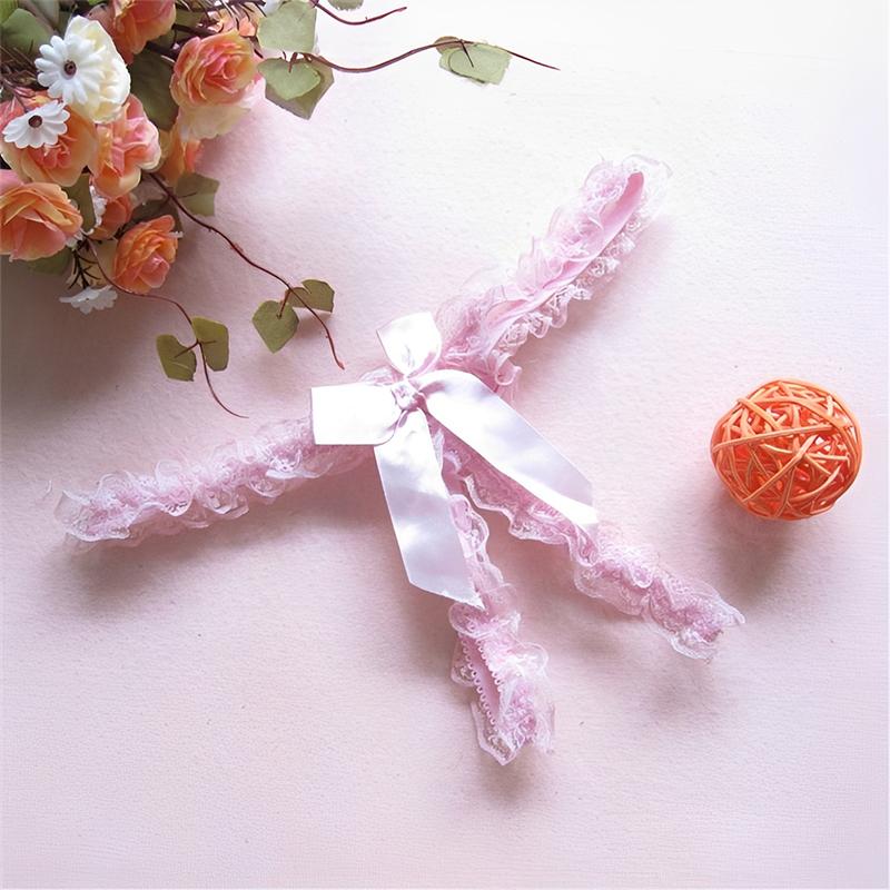 Sexy Bow Lace Thongs Transparent Open-Crotch Lingerie Women's Underpants