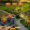 Outdoor Solar Tulip Light Crackle Globe Glass Metal Flower Decoration Lamp Hollow Petal Stake Light for Patio Yard Lawn Walkway