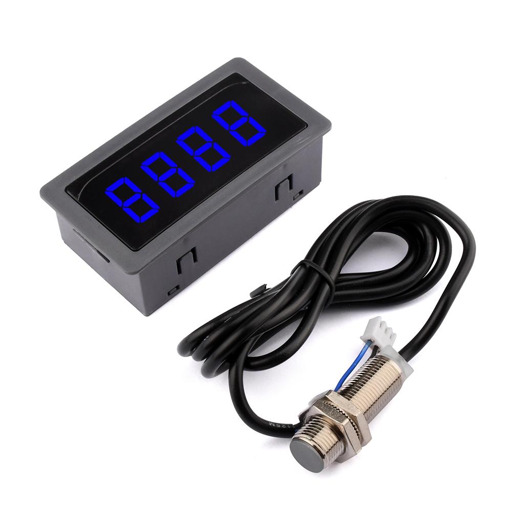 

DC8-24V 4 Digital Tachometer Red Green Blue LED RPM Gauge Speed Meter with Hall Magnet Sensor NPN Switch for Lathe Conveyor Belt синий