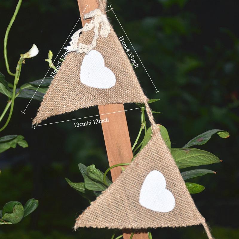 1.6m Love Heart Linen Bunting Flags Burlap Lace Pennant Party Garland Wedding Decoration
