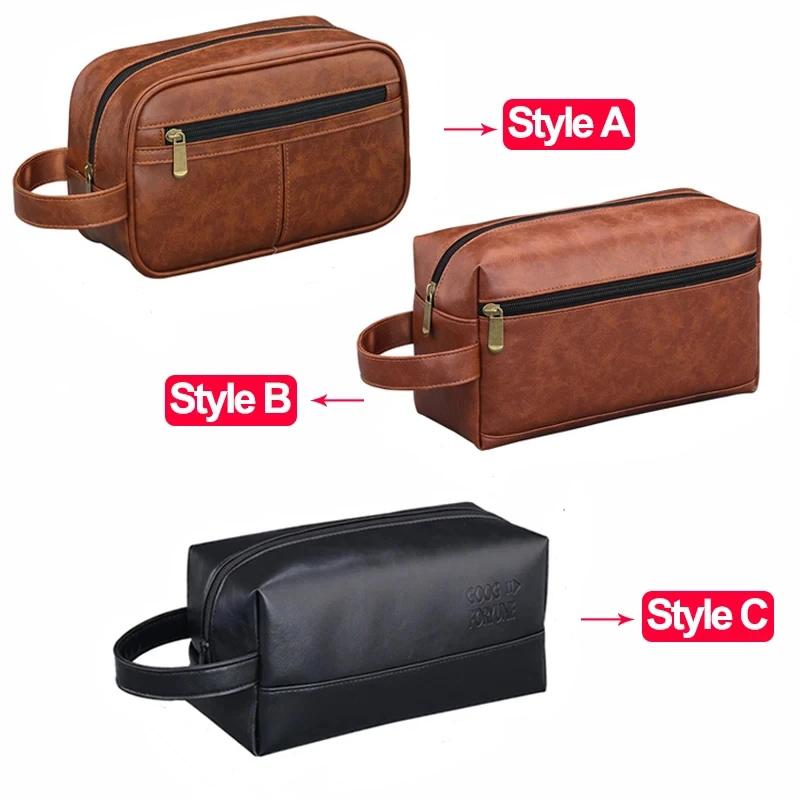 PU Leather Man Woman Handbag Large Capacity Material Portable Handbag Makeup Pouch Travel Wash Bag Vintage