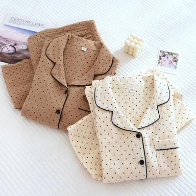 Ensemble de Pyjama en Coton Crêpe pour Femme - Manches Longues, Fin, Style Cardigan
