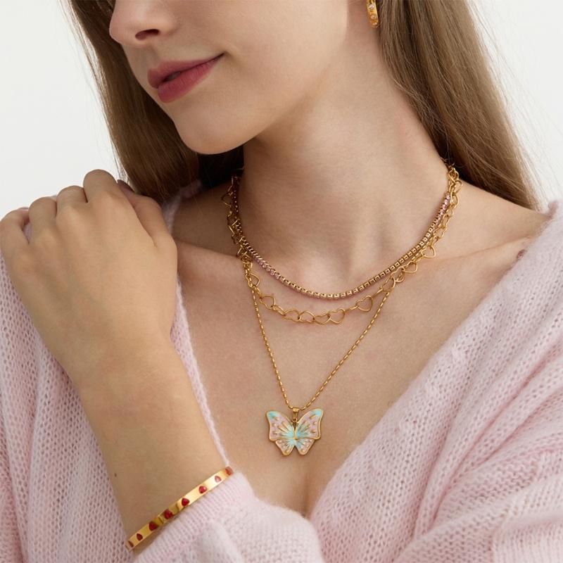 Elegant Butterfly Pendant Necklace Stainless Steel Jewelry Adjustable Chain For Women Daily Wear