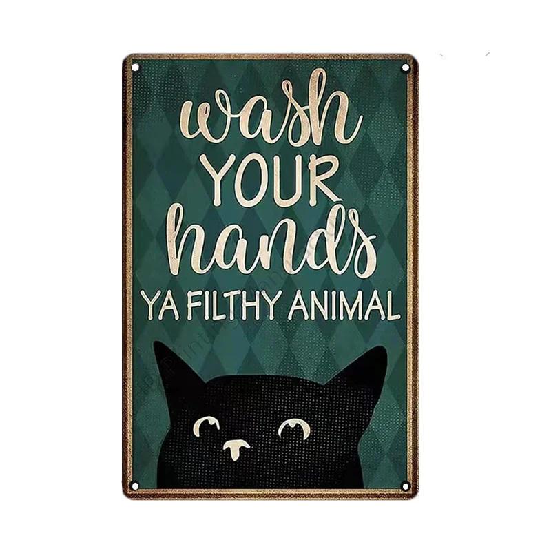 Black Cat Metal Sign Vintage Cattle Metal Plaque Tin Painting Art Poster Kitchen Decoration For Living Room Pet Shop Wall Decor