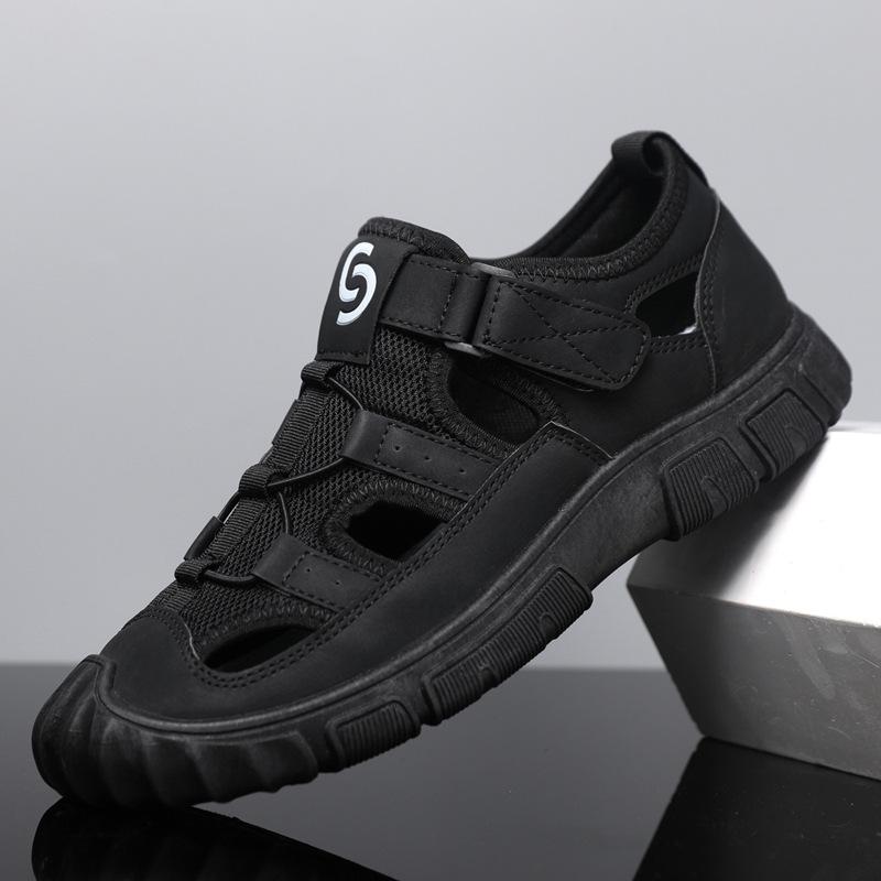 

Босоножки Baotou мужские 2025 лето новая кожа сетка повседневная пляжная обувь сетка дышащая мягкая подошва обувь с отверстиями мужские 44