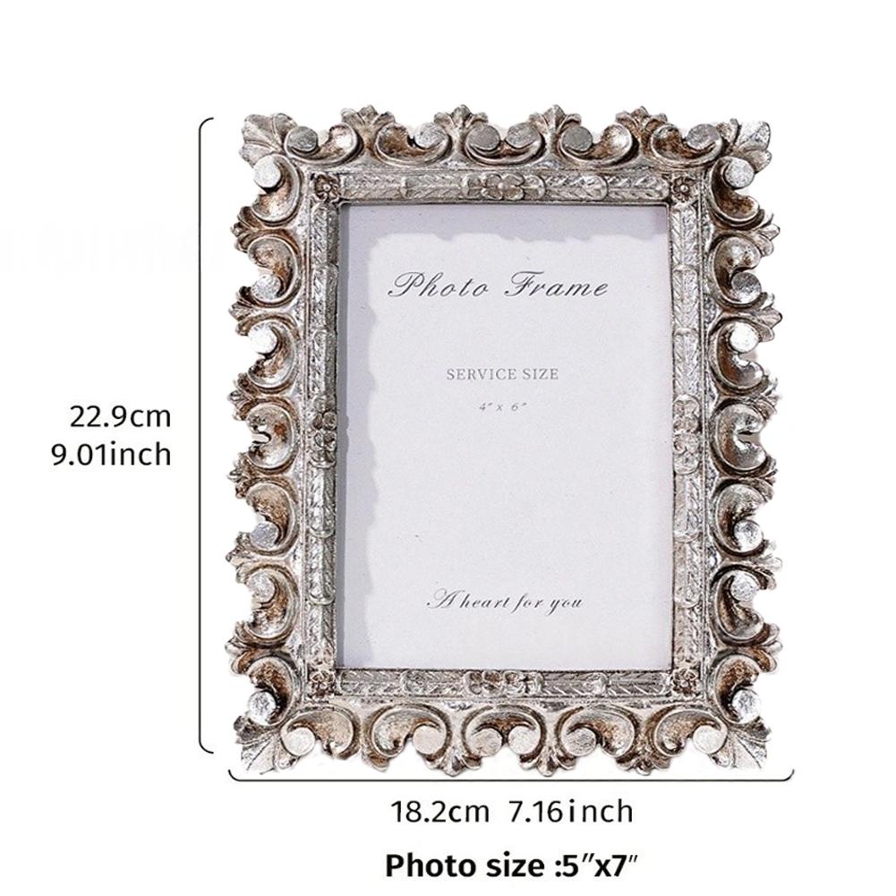 Gold Resin Vintage Picture Frame for Tabletop Decor Retro Design Home Bedroom Office Photo Frame with Easy Insert