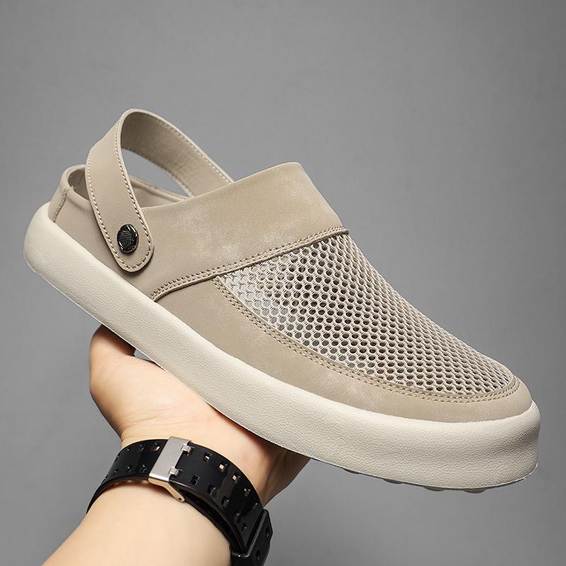 Mesh Closed Toe Sandals Slides Half Shoes For Men Mules Slip On Flats Outdoor Backless Loafers Slippers Semi-Drag Casual Shoes