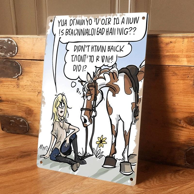 

1 piece of tinplate painting featuring a cartoon character and a brown and white horse in a fun dialogue. Suitable for living ro 20x30cm