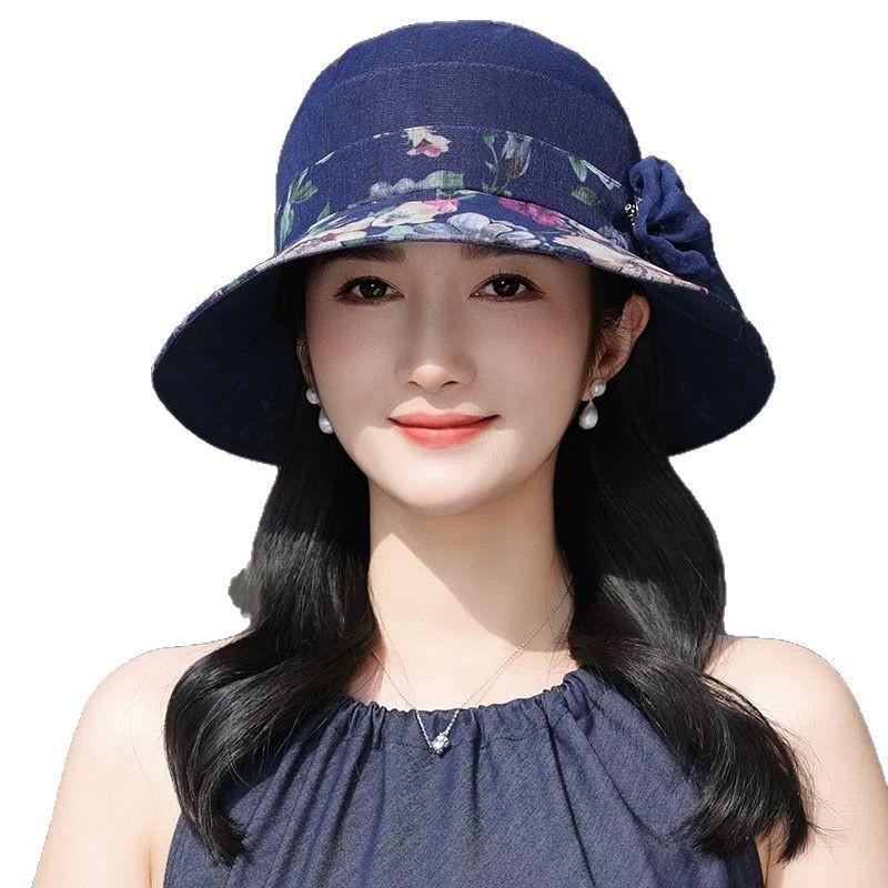 Hat Female Middle-Aged And Elderly Thin Bucket Hat Flower Pot Hat Spring Summer Mother Sun Hat Grandma Elderly Breathable Cool Hat