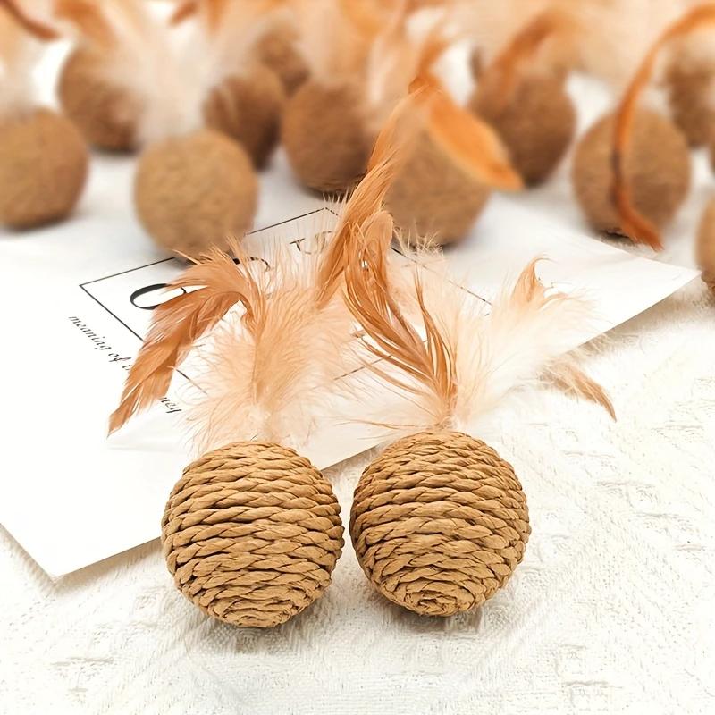 Interactive Cat Toys Rattan Sounding Bells Badminton Cat Chase Tease Cat Toys Rattle Balls Feather Wands Durable Pet Toys